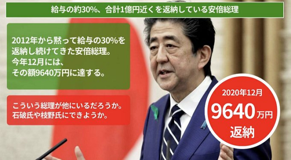 安倍総理が任期中ずっと毎月給与の30%(73万円)を、東日本大震災の復興支援のために返納されてた事をご存じですか？
