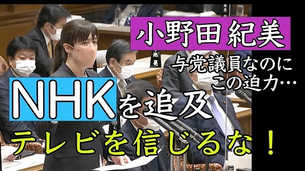 小野田紀美「NHKは（不法滞在者などの）不法行為者を庇って、国が悪いような番組を作ったり日本の印象を悪くしている」！ 令和3年（2021年）12月17日の参議院予算委員会