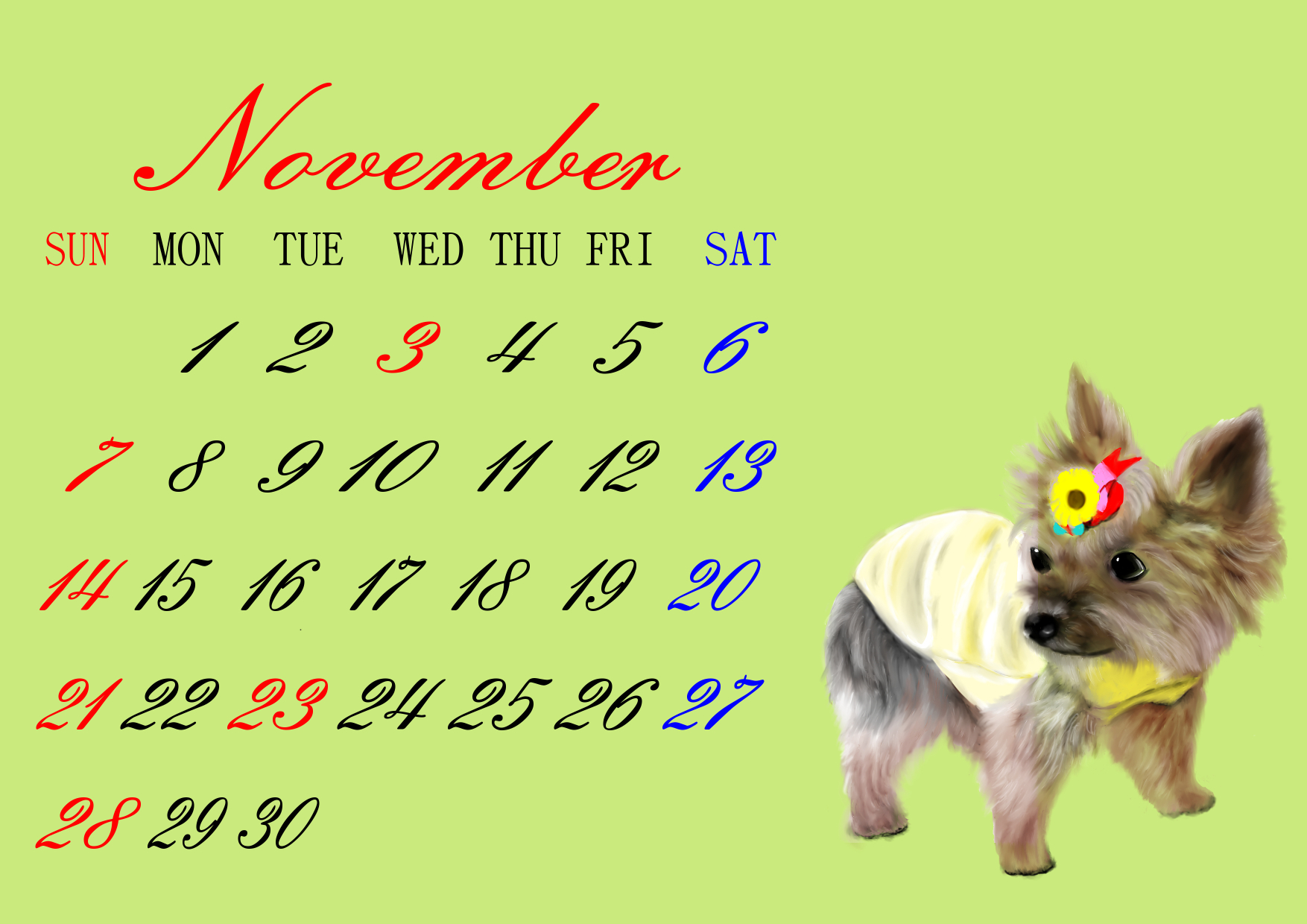 ルカちゃんルナちゃん11月カレンダー