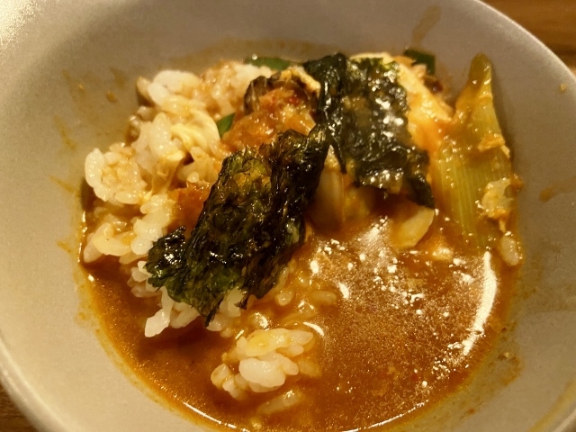 tanigaki　タニガキの辛鍋　ご飯に汁かけ