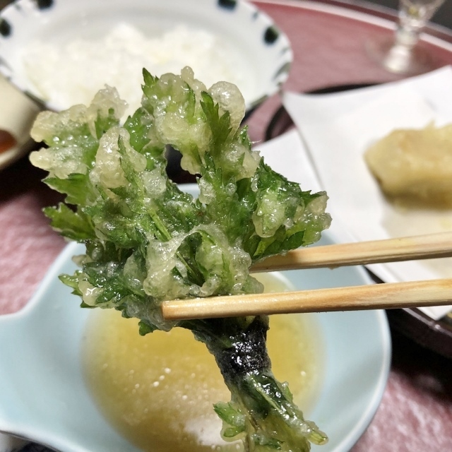 湯川屋　夕食　天ぷら　山菜